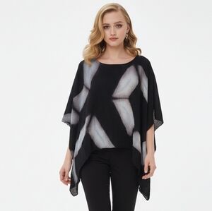 Batik Brown Crinkled Silk Poncho Top Geometric Print One Size Fits Most